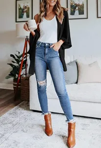 Women autumn casual loose knit cardigan sweater, comfortable long sleeve daily wear fashion top.