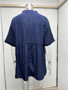 Casual short sleeve loose blouse V-neck solid color summer top for women daily wear.