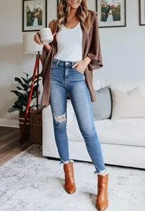 Casual waffle knit cardigan for women loose fit half sleeve cozy autumn daily outerwear top
