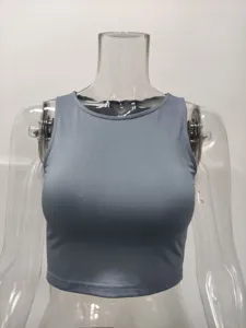 womens sleeveless crewneck crop tank top solid color summer casual basic apparel