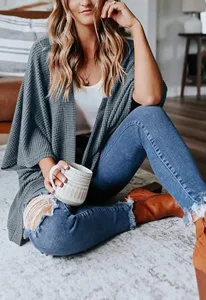 Women waffle knit cardigan casual open front sweater lightweight outerwear for autumn fashion style
