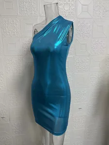 Sexy slim solid color one-shoulder sleeveless bodycon mini dress for women summer detail view