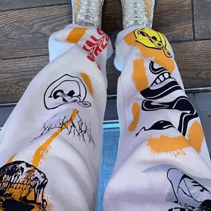 Women fleece-lined casual pants 2025 streetwear skull graphic print high waist sweatpants