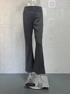 Dames effen laagste taille uitlopende broek casual slim fit broek donkergrijs nieuw