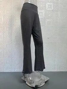 Dames effen laag model uitlopende broek casual slim fit donkergrijze broek detail
