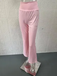 Dames roze flare broek lage taille casual effen kleur slim fit broek dagelijkse wear