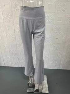 Grijze broek met lage taille en uitlopende pijpen voor dames, casual effen slim fit.