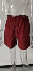 Damen lässige Baumwoll-Leinen High-Waist Paperbag Shorts mit Seitentaschen, Detailansicht.