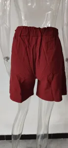 Damen Baumwolle Leinen High Waist Shorts lässige Weite Beine Sommershorts rot komfort