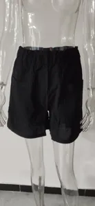 Damen schwarze Baumwoll Leinen Shorts Freizeit hohe Taille elastische Sommerkleidung