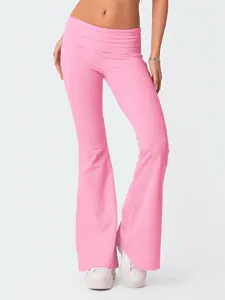 Vrouwen roze lage taille flared broek casual slim fit effen kleur trendy dameskleding