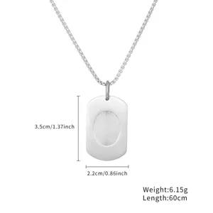 Collier pendentif plaque militaire en titane empreinte pour homme, style minimaliste.