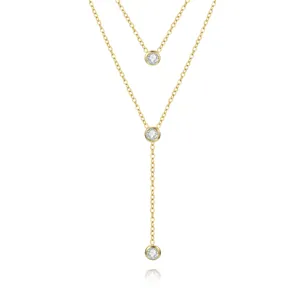 Goldene doppelte Y-Halskette Detailansicht, minimalistische Zirkonia Schlüsselbeinkette chic.