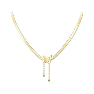Gold Schlangenkette Halskette mit Schmetterlingsanhänger und Quasten elegantes Damen Schmuck