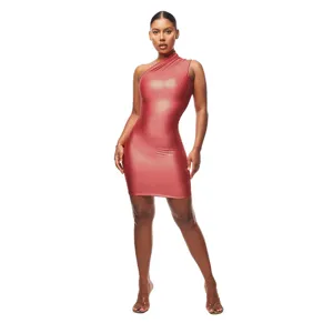 Sexy one shoulder sleeveless bodycon mini dress for women summer club party wear outfit