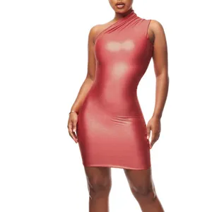 Sexy one-shoulder sleeveless bodycon mini dress for women summer party clubwear style.