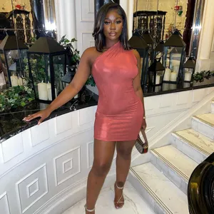 Women's sexy one shoulder sleeveless tight mini dress solid color summer clubwear outfit