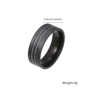 Schlichter schwarzer Titanring für Herren mit Doppelrille, 0.8cm Breite und leichtem 4g Gewicht.