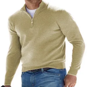 Stijlvolle heren trui met lange mouwen en halve rits, comfortabele herfstkleding mode.