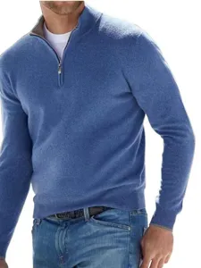 Heren casual lange mouw kwart rits trui stijlvolle blauwe gebreide kleding voor herfst