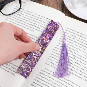 Glitzer Acryl Lesezeichen mit lila Quaste, stilvolles Briefpapier Zubehör für Leser.