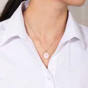 Roségold Titanstahl Halskette mit rosa rundem Katzenanhänger, elegante Damenschmuck Mode.