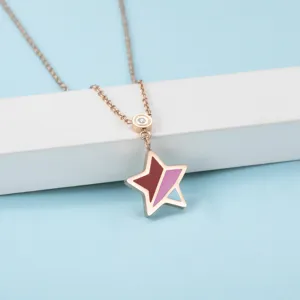 Modische Titanstahl Roségold Vergoldete Anhänger Halskette Für Damen Elegante Geometrische Stern Perlmutt Strass Inlay Schlüsselbein Kette Minimalistischer Schmuck