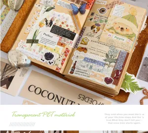 Detailed view of vintage washi tape and decorative stickers for DIY journaling, stationery.