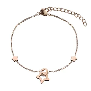 Roségoldfarbenes Titanstahl-Armband mit Sternen-Anhängern und glitzerndem Kristall für Damen.