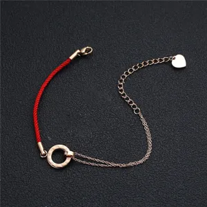 Roségold Armband mit roten Kordel und römischen Ziffern, verstellbare Kette für Damen Mode.
