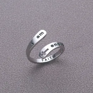 Mode Titanstahl Doppelschicht Offener Ring Für Damen Herren Gravierte Buchstaben Hohlkreuz Motivierender Bandring Schmuck