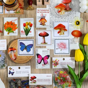 Dekorative botanische Schmetterling Pilz PET Aufkleber für Tagebuch und Basteln, 40St.