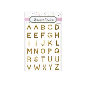 Goldene Perlen Buchstaben Aufkleber fuer DIY Tagebuch Dekoration und Basteln.