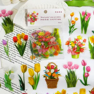 Tulpen PET Aufkleber wasserdicht blumig dekorativ Schreibwaren Scrapbook Zubehör 40Stk