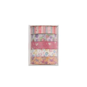 Decorative washi tape set with cute patterns for journaling and DIY crafts 5 rolls