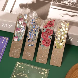 Metal hollowed-out floral bookmarks set, vintage enamel painted bookmarks for reading.