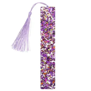 Lila Glitzer Acryl Lesezeichen mit Quaste, schicke Geschenk Briefpapier Deko fur Lesen.