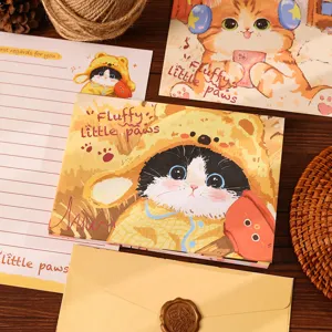 Lindo set de papeleria gato carton sobre tarjeta de notas regalo para estudiantes