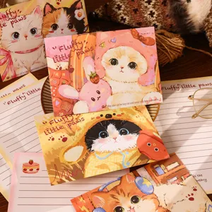 Bonito juego de papelería de gatos de dibujos animados con sobres y cartas para regalos.