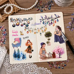 Decorative journaling stickers set with cute watercolor designs, ideal for DIY scrapbooking.