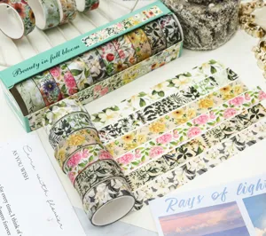 Set de Ruban Washi Floral Autocollant Décoratif pour Journal Papeterie de Bricolage