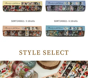 Set de ruban washi motifs floraux ruban adhésif décoratif pour journal bricolage 10 rouleaux