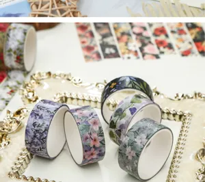 Ensemble de rubans washi floraux décoratifs pour journal intime et projets de bricolage.