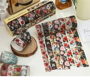 Set de rubans adhésifs washi floraux pour journal, scrapbooking, bricolage et bordures 10 rouleaux.