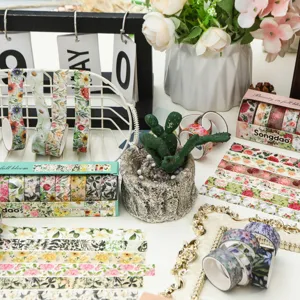 Set de ruban washi fleurs autocollants décoratifs de masquage papeterie journal DIY