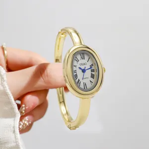 Orologio al Quarzo da Donna Lussuoso Ovale Bracciale Orologio Quadrante Numeri Romani Lega Strass Moda Orologio da Polso
