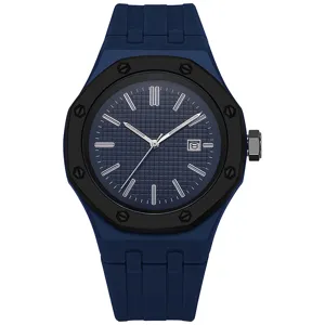 Blaue Silikonarmband achteckige Quarzuhr stilvolle Unisex Freizeit Armbanduhr Alltag.