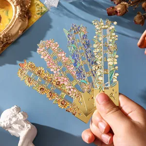 Metal Hollow Floral Bookmark Vintage Brass Chinese Style Inspirational Quote Book Page Marker Student Gift Office Supplies