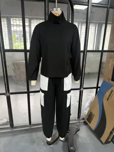 Women high neck sweatshirt and contrast pocket cargo pants two piece set autumn winter