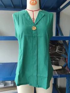 Women's V-neck sleeveless linen casual shirt with fake cardigan design, stylish and comfortable.